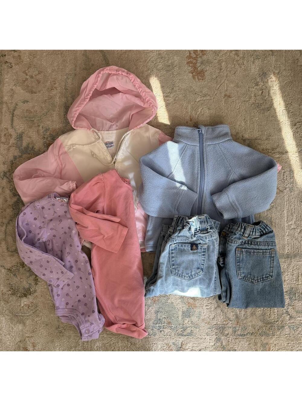Y2K vintage toddler girls 12-18mo pastel pink blue and denim 6pc outfit bundle